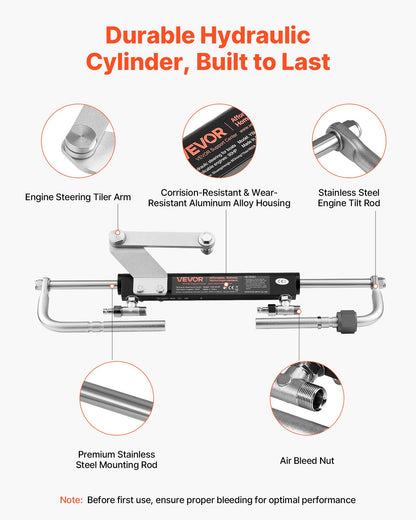 Hydraulic Steering Kit, 90 HP, Marine Boat Hydraulic Steering System, with 6.9 MPa/1000 psi Helm Pump, V952-YYZXXTTJ90HPDLO3P001V0