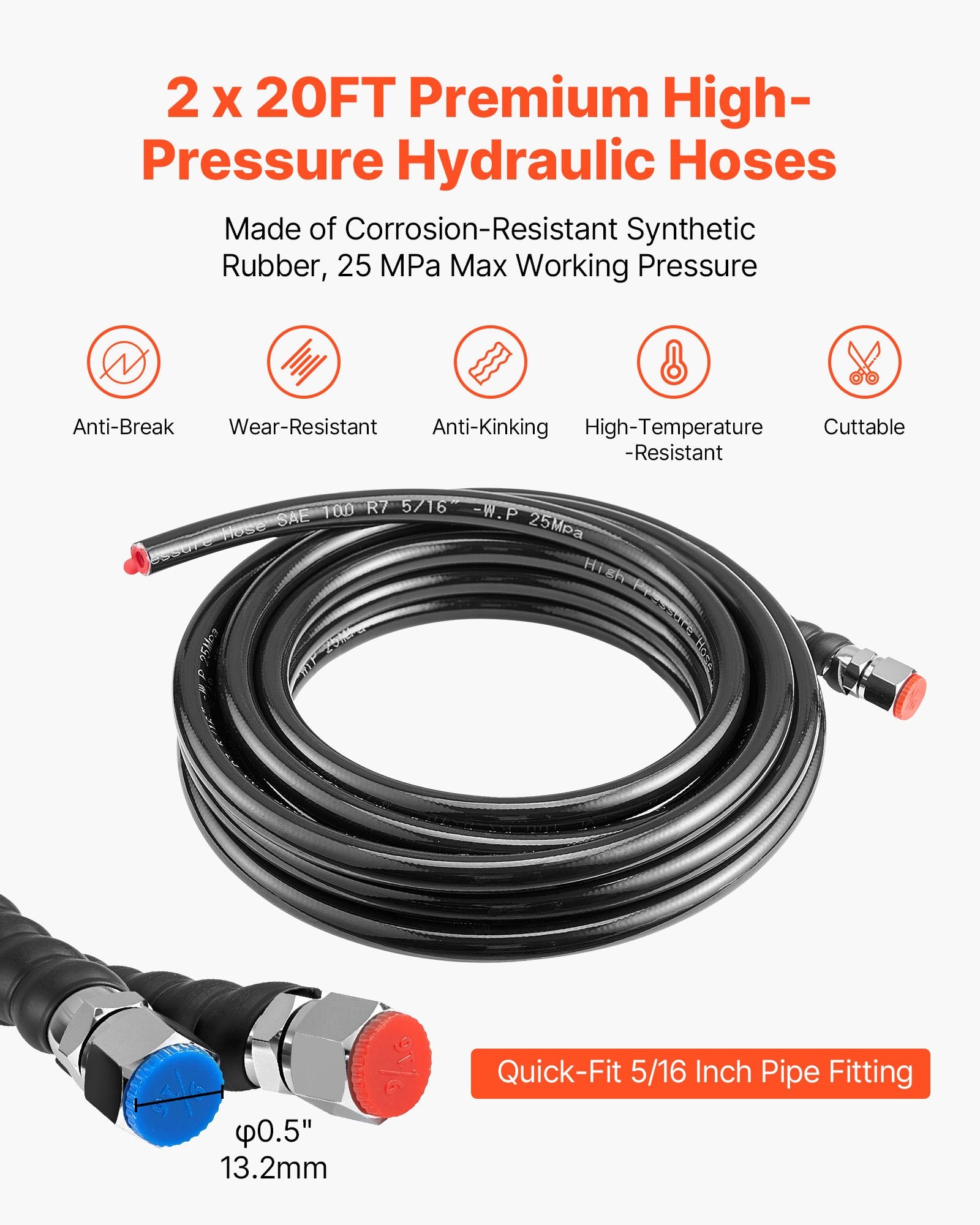 Hydraulic Steering Kit, 90 HP, Marine Boat Hydraulic Steering System, with 6.9 MPa/1000 psi Helm Pump, V952-YYZXXTTJ90HPDLO3P001V0