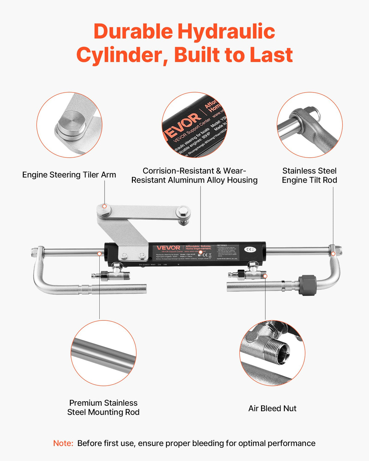 Hydraulic Steering Kit, 90 HP, Hydraulic Steering Helm Pump & Cylinder, with 6.9 MPa/1000 psi Max Working V952-YYZXXTTJ90HPIVK97001V0