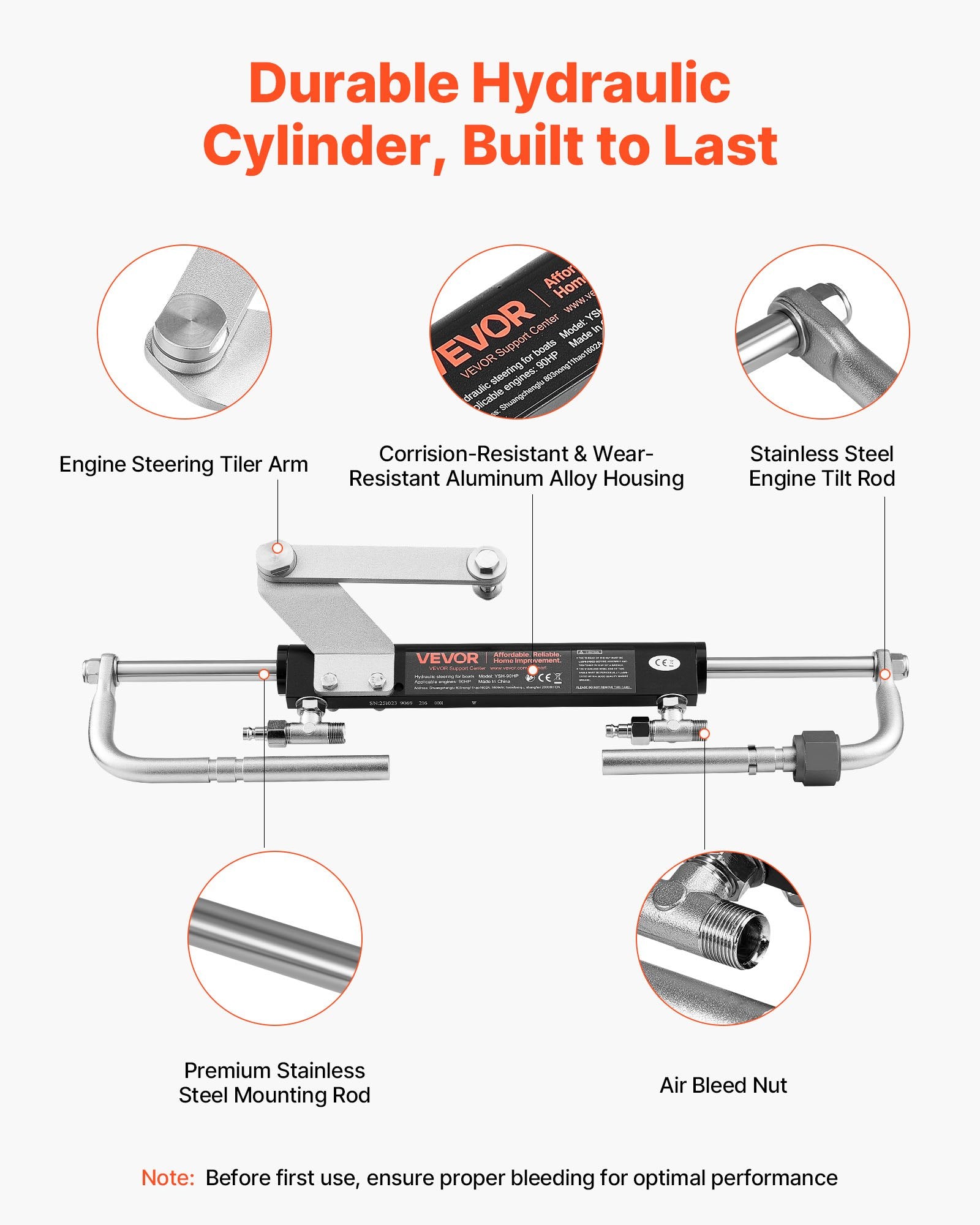 Hydraulic Steering Kit, 90 HP, Hydraulic Steering Helm Pump & Cylinder, with 6.9 MPa/1000 psi Max Working V952-YYZXXTTJ90HPIVK97001V0