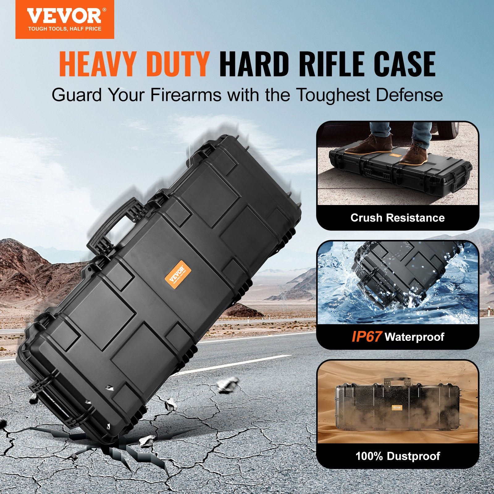 Rifle Case, Rifle Hard Case with 3 Layers Fully-protective Foams, 42 inch lockable Hard Gun Case with Wheels, V952-YZBQH42INS00XOQXYV0