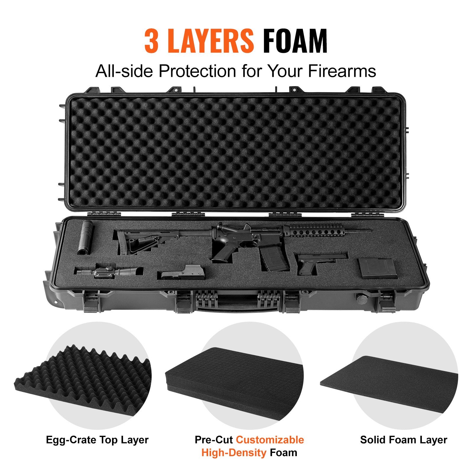 Rifle Case, Rifle Hard Case with 3 Layers Fully-protective Foams, 42 inch lockable Hard Gun Case with Wheels, V952-YZBQH42INS00XOQXYV0