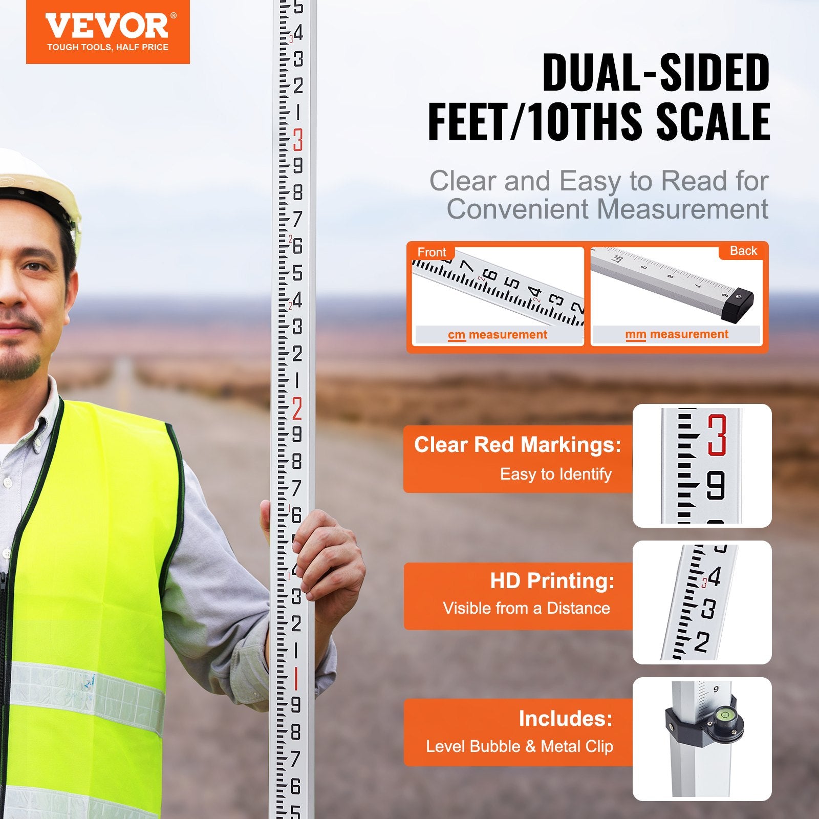 Measuring Rod 16-Feet/10ths 4 Sections Telescopic Grade Rod 1/10ft w/ Bag V952-YZCLG16YCFEE7GXUHV0