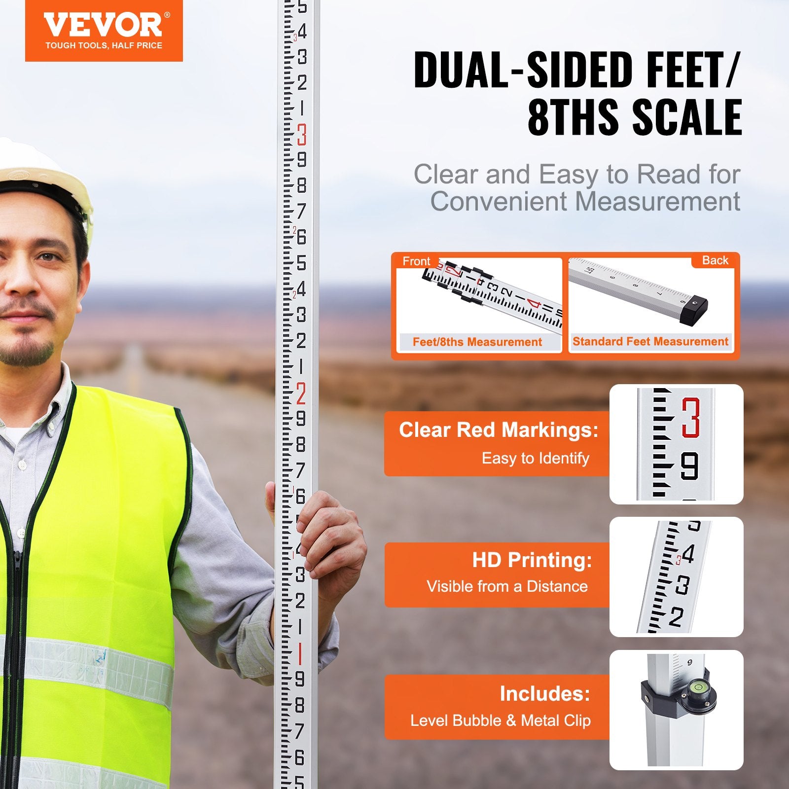 Measuring Rod 16-Feet/8ths 4 Sections Telescopic Grade Rod 1/8in w/ Bag V952-YZCLG16YCFEEEFB0YV0