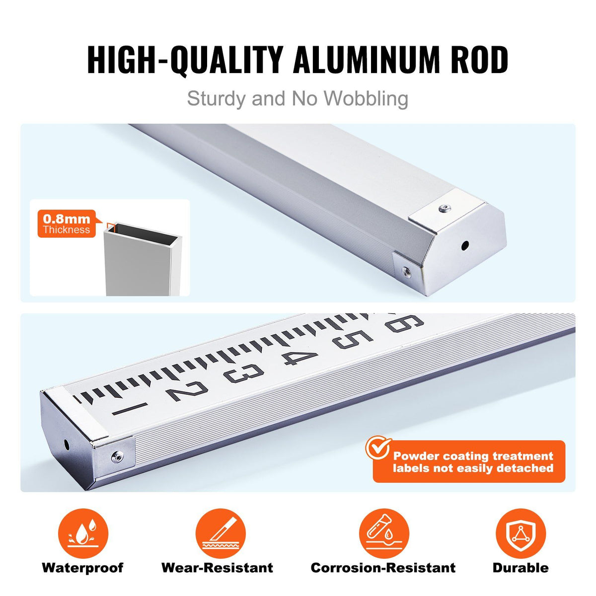 Aluminum Grade Rod, 18-Feet/10ths 6 Sections Telescopic Measuring Rod,Double-Sided Scale 1/10ft Leveling Rod V952-YZCLG18YCFEEKTCTHV0