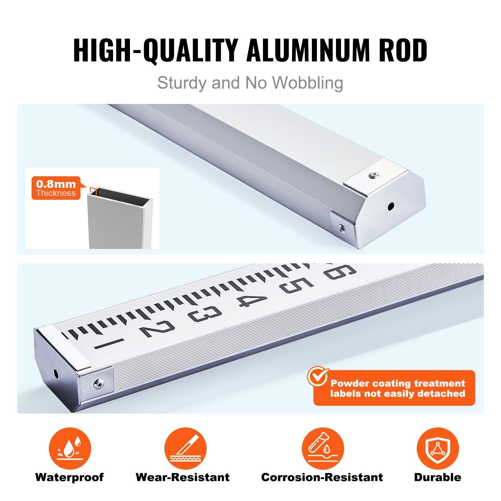 Aluminum Grade Rod, 18-Feet/10ths 6 Sections Telescopic Measuring Rod,Double-Sided Scale 1/10ft Leveling Rod V952-YZCLG18YCFEEKTCTHV0