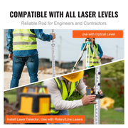 Aluminum Grade Rod, 18-Feet/10ths 6 Sections Telescopic Measuring Rod,Double-Sided Scale 1/10ft Leveling Rod V952-YZCLG18YCFEEKTCTHV0
