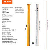 Aluminum Grade Rod, 18-Feet/10ths 6 Sections Telescopic Measuring Rod,Double-Sided Scale 1/10ft Leveling Rod V952-YZCLG18YCFEEKTCTHV0