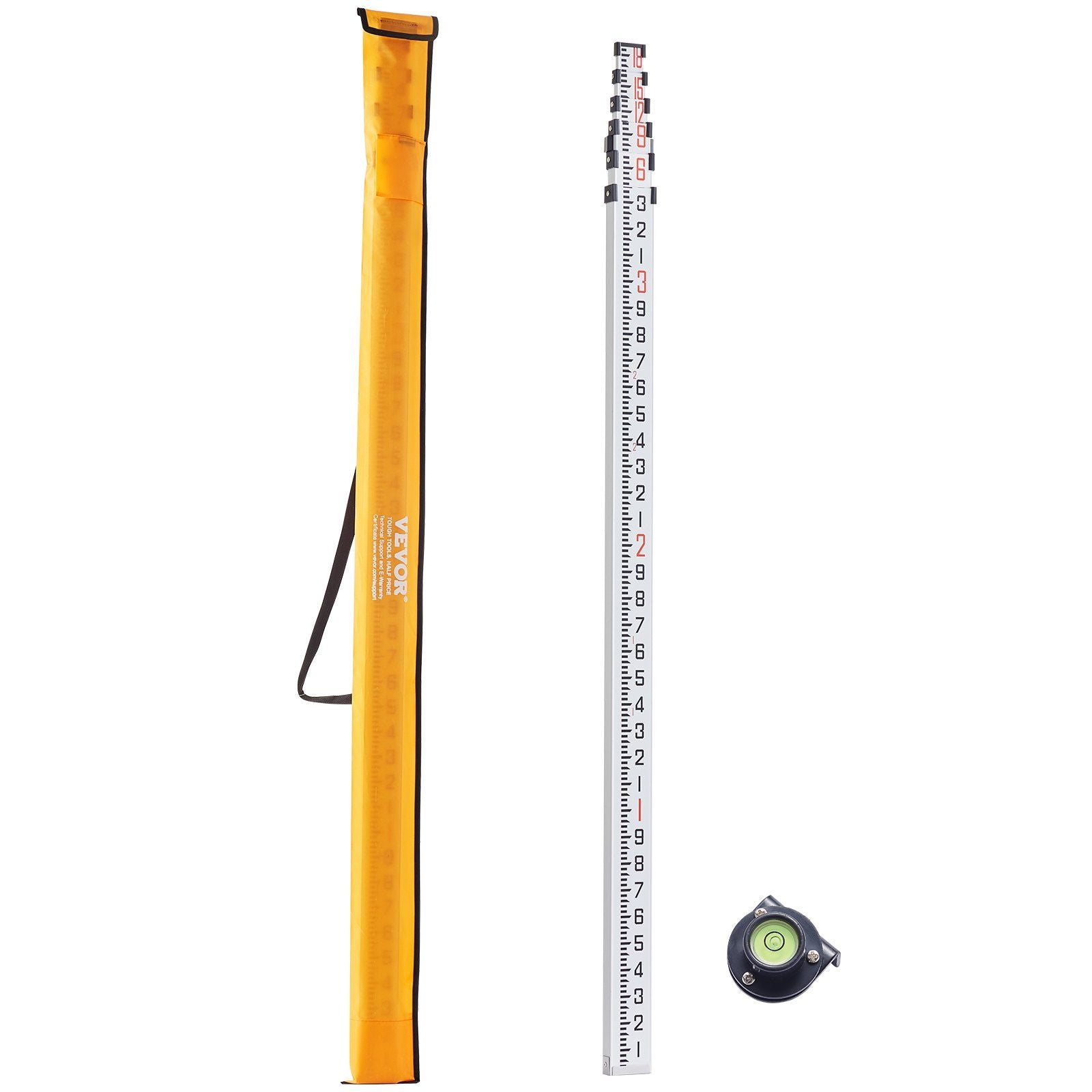 Aluminum Grade Rod, 18-Feet/10ths 6 Sections Telescopic Measuring Rod,Double-Sided Scale 1/10ft Leveling Rod V952-YZCLG18YCFEEKTCTHV0
