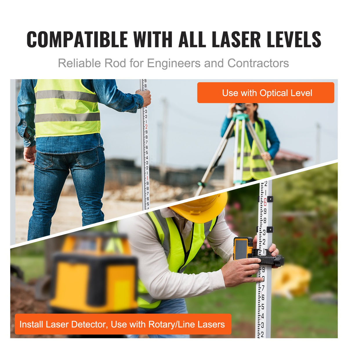 Aluminum Grade Rod, 9-Feet/8ths 3 Sections Telescopic Measuring Rod, Double-Sided Scale 1/8in Leveling Rod V952-YZCLG9YCFEETZ18PHV0