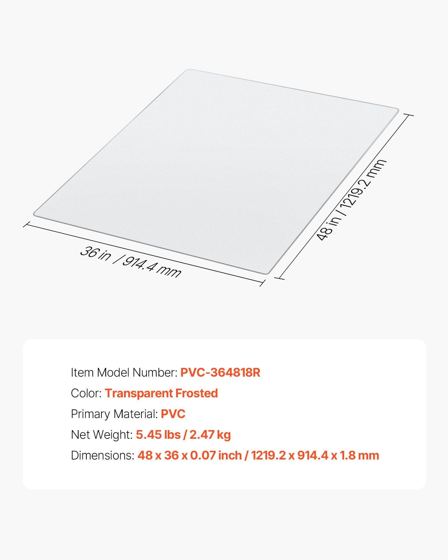 Chair Mat, 915 x 1225 mm Transparent Office Chair Mat for Hard Floors, Floor Protector for Rolling Chairs, V952-YZDDYDBYDJX33PQAO001V0