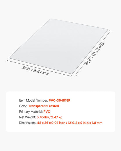 Chair Mat, 915 x 1225 mm Transparent Office Chair Mat for Hard Floors, Floor Protector for Rolling Chairs, V952-YZDDYDBYDJX33PQAO001V0