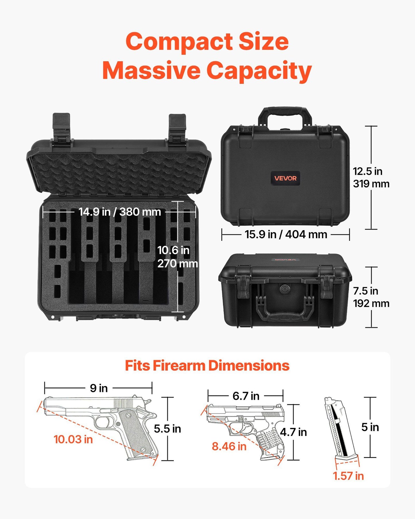Hard Pistol Case, Heavy Duty Hard Gun Case with XPE Foam Lining, Waterproof Pistol Storage Box with V952-YZSQH1391286IRBBY001V0