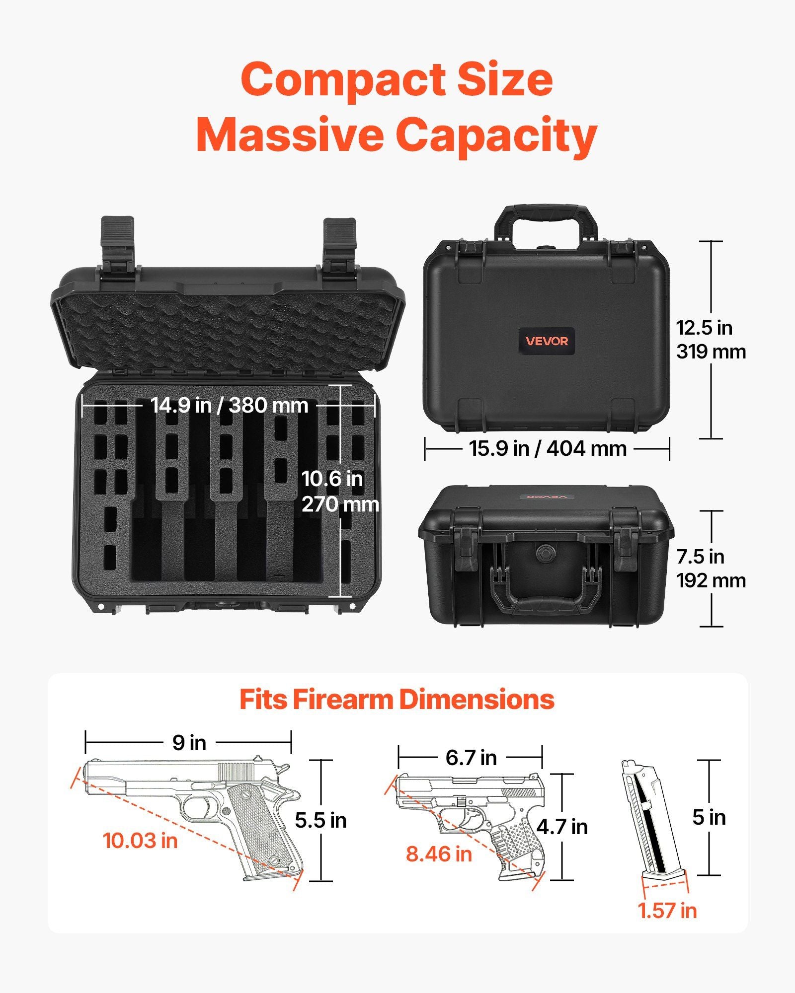 Hard Pistol Case, Heavy Duty Hard Gun Case with XPE Foam Lining, Waterproof Pistol Storage Box with V952-YZSQH1391286IRBBY001V0