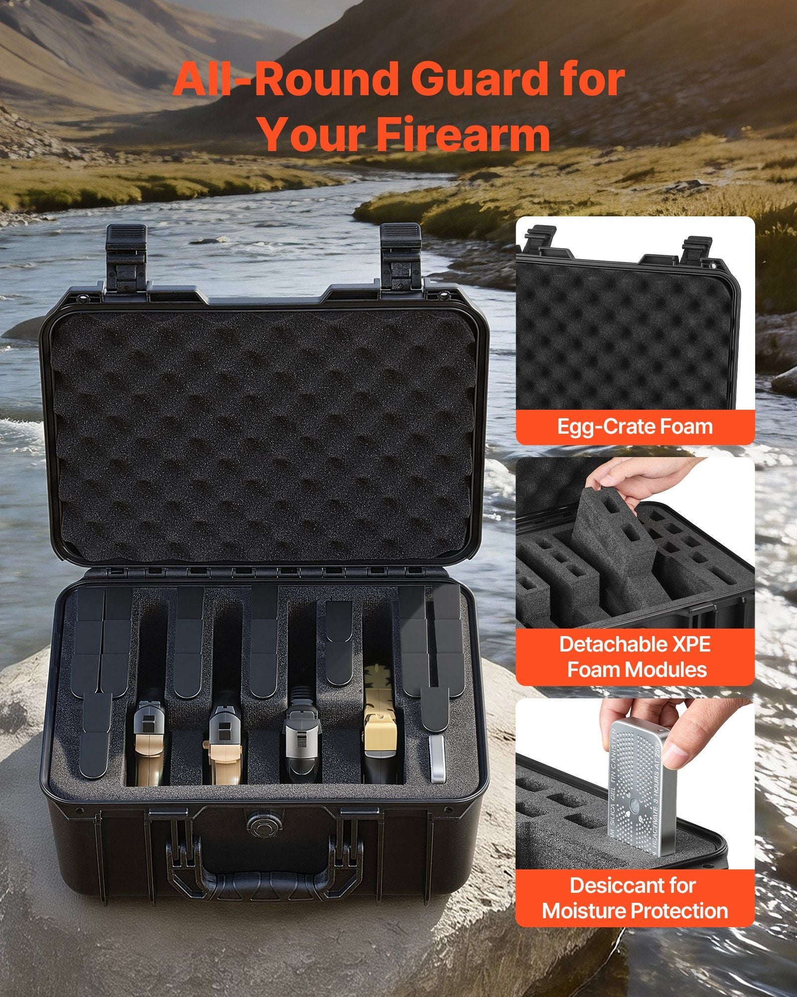 Hard Pistol Case, Heavy Duty Hard Gun Case with XPE Foam Lining, Waterproof Pistol Storage Box with V952-YZSQH1391286IRBBY001V0