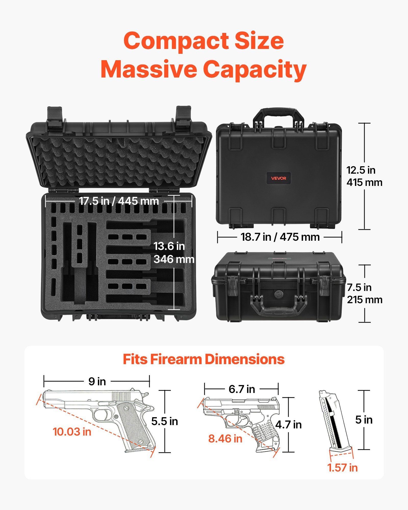 Hard Pistol Case, Heavy Duty Hard Gun Case with XPE Foam Interior, Waterproof Pistol Storage Box with V952-YZSQH1891638H0SQD001V0
