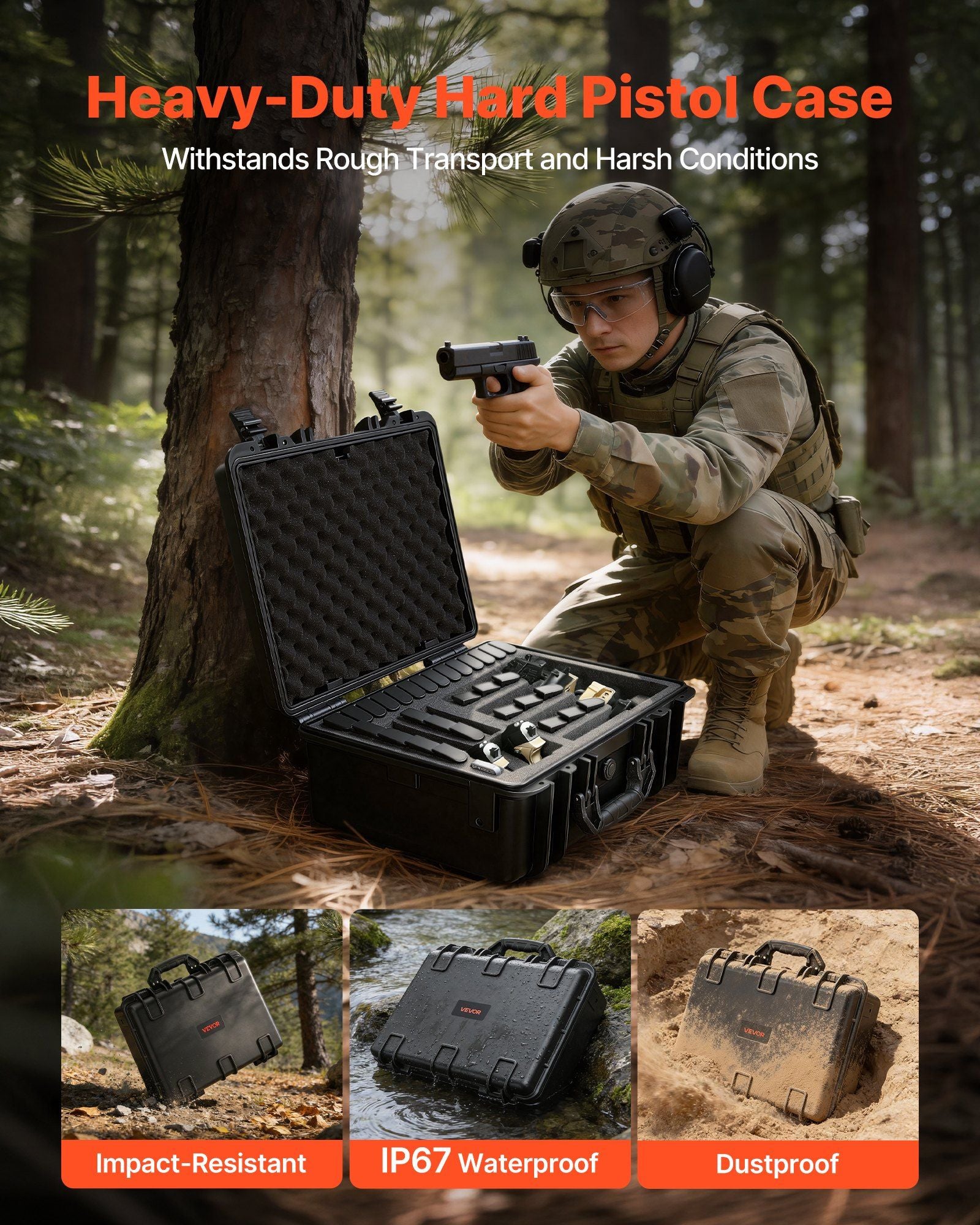 Hard Pistol Case, Heavy Duty Hard Gun Case with XPE Foam Interior, Waterproof Pistol Storage Box with V952-YZSQH1891638H0SQD001V0