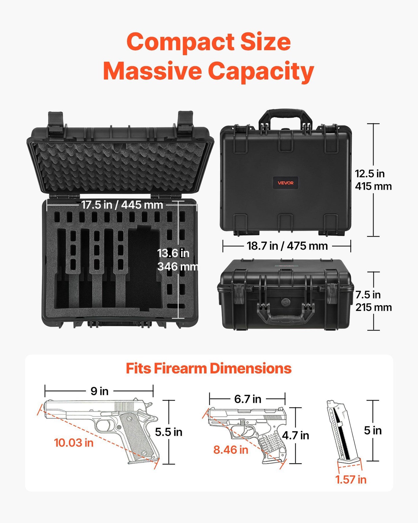 Hard Pistol Case, Heavy Duty Hard Gun Case with XPE Foam Lining, Waterproof Pistol Storage Box with V952-YZSQH1891638KE5MK001V0