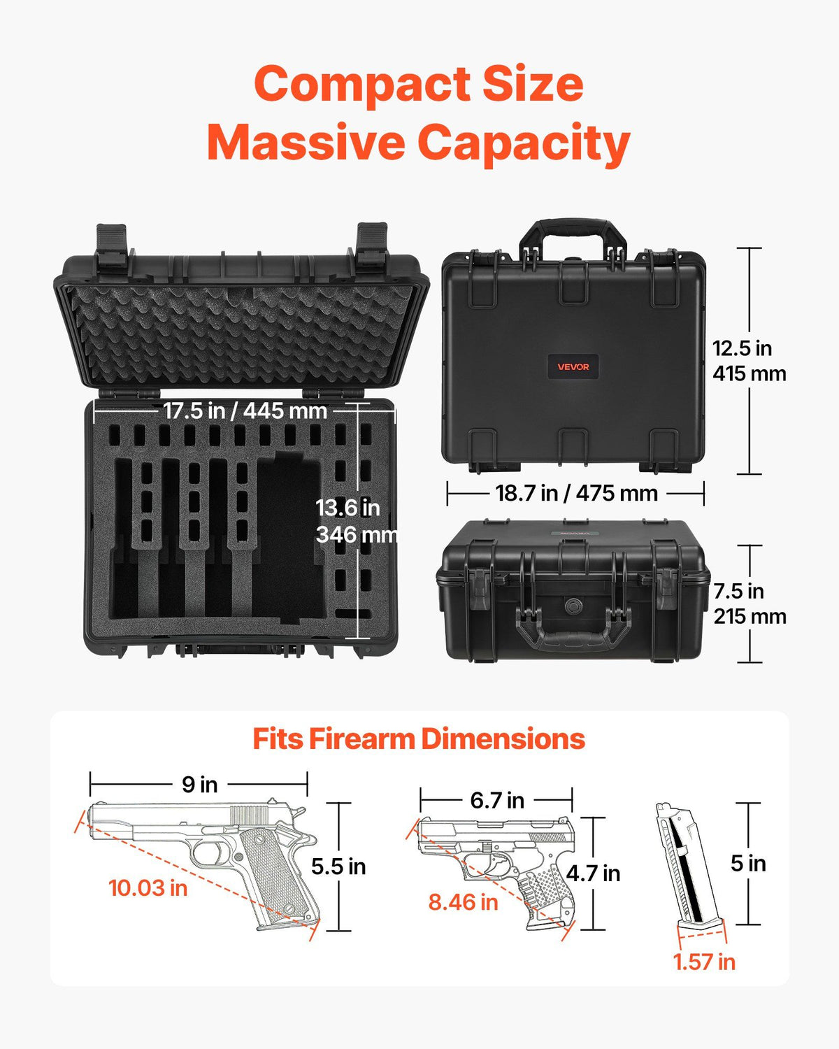 Hard Pistol Case, Heavy Duty Hard Gun Case with XPE Foam Lining, Waterproof Pistol Storage Box with V952-YZSQH1891638KE5MK001V0