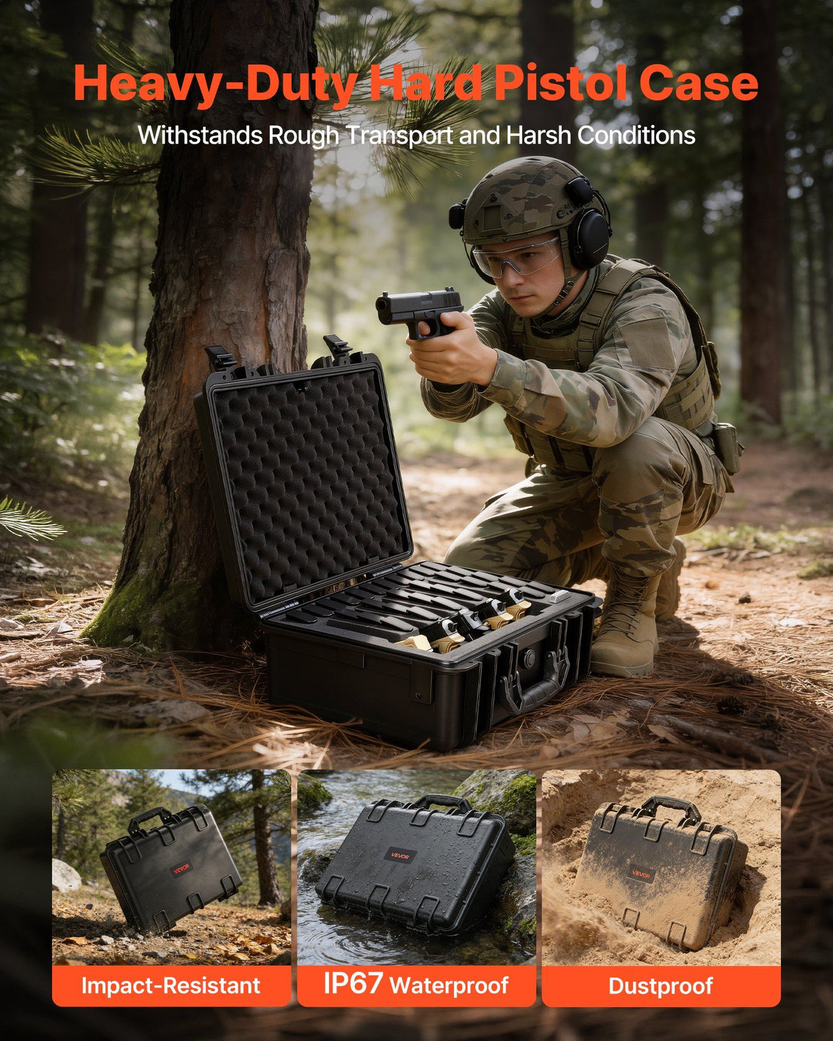 Hard Pistol Case, Heavy Duty Hard Gun Case with XPE Foam Lining, Waterproof Pistol Storage Box with V952-YZSQH1891638KE5MK001V0