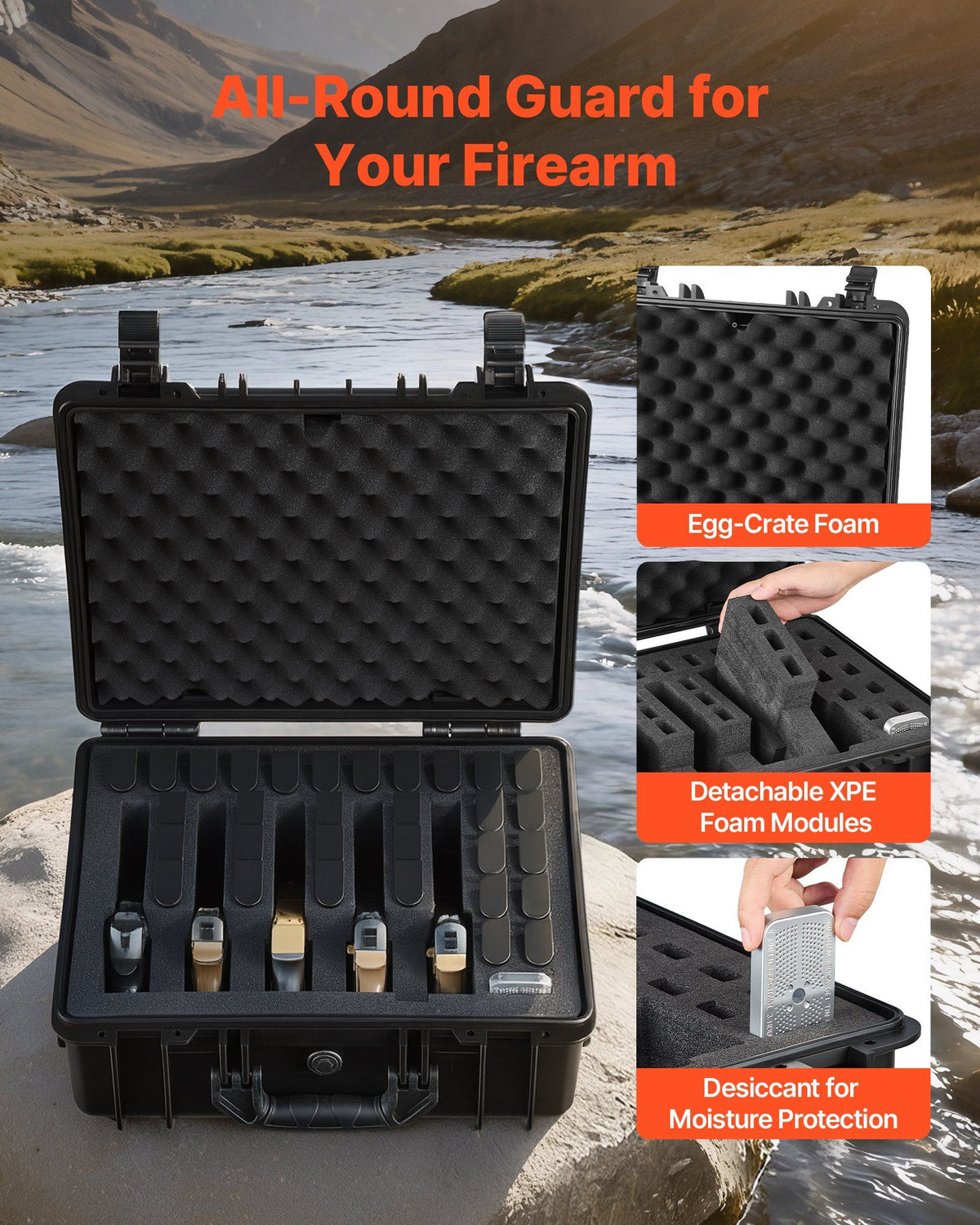 Hard Pistol Case, Heavy Duty Hard Gun Case with XPE Foam Lining, Waterproof Pistol Storage Box with V952-YZSQH1891638KE5MK001V0