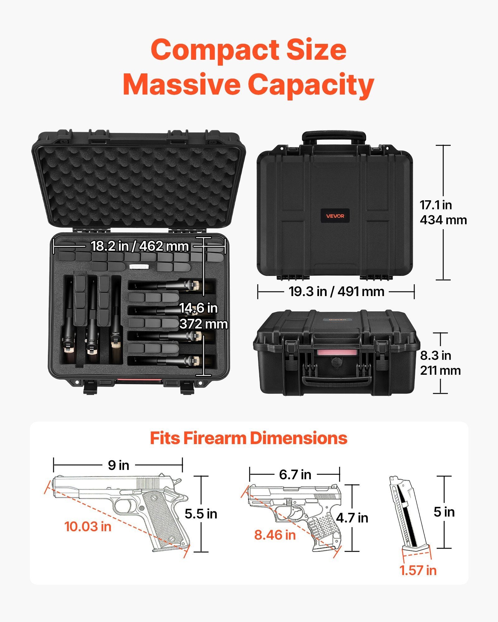 Hard Pistol Case, Heavy Duty Hard Gun Case with XPE Foam Lining, Waterproof Pistol Storage Box with V952-YZSQH19317184PR3I001V0