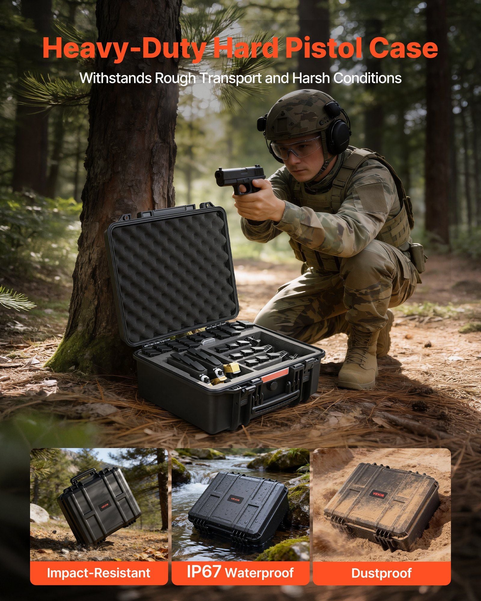 Hard Pistol Case, Heavy Duty Hard Gun Case with XPE Foam Lining, Waterproof Pistol Storage Box with V952-YZSQH19317184PR3I001V0
