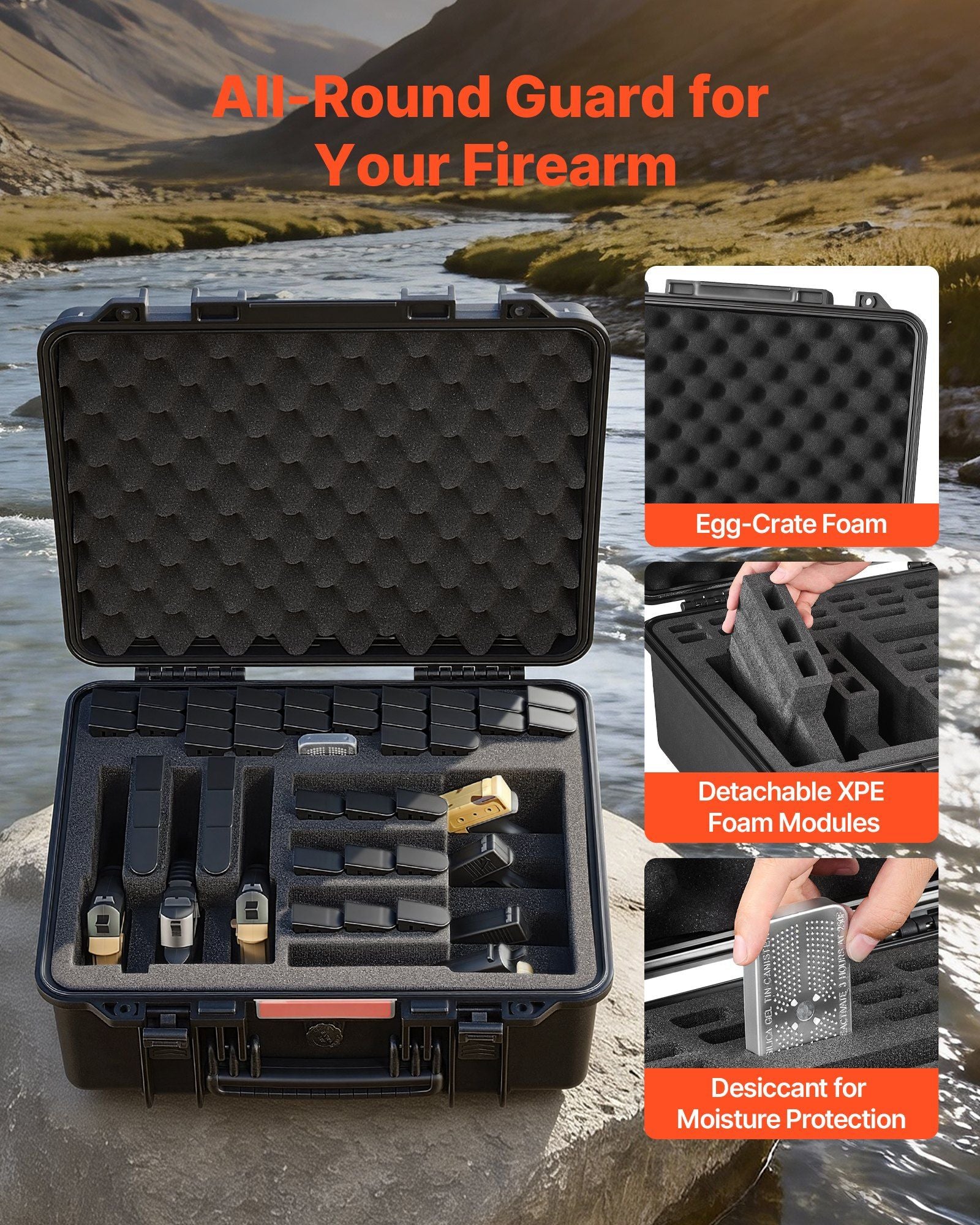 Hard Pistol Case, Heavy Duty Hard Gun Case with XPE Foam Lining, Waterproof Pistol Storage Box with V952-YZSQH19317184PR3I001V0