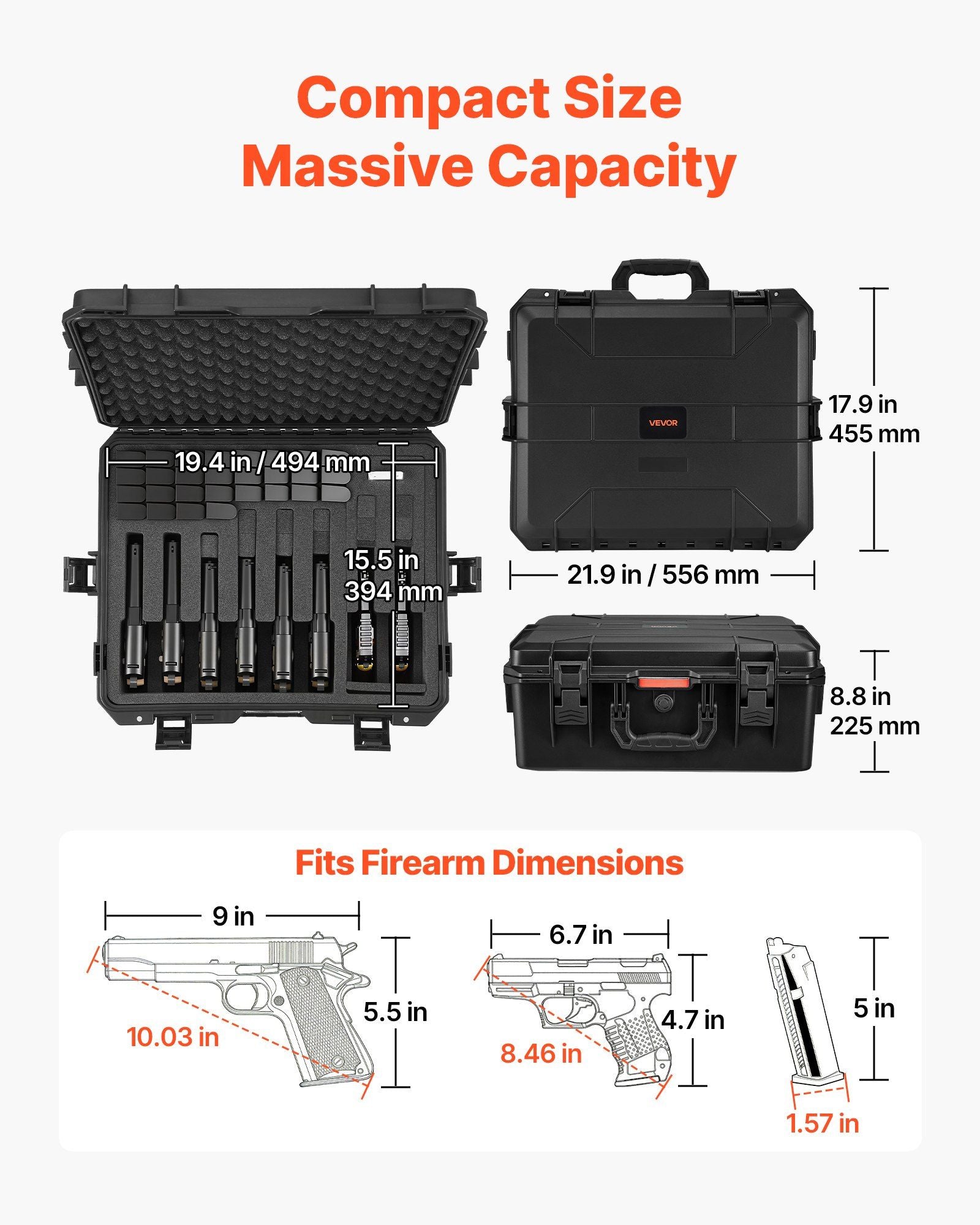Hard Pistol Case, Heavy Duty Hard Gun Case with XPE Foam Lining, Waterproof Pistol Storage Box with V952-YZSQH2061678GM5RB001V0