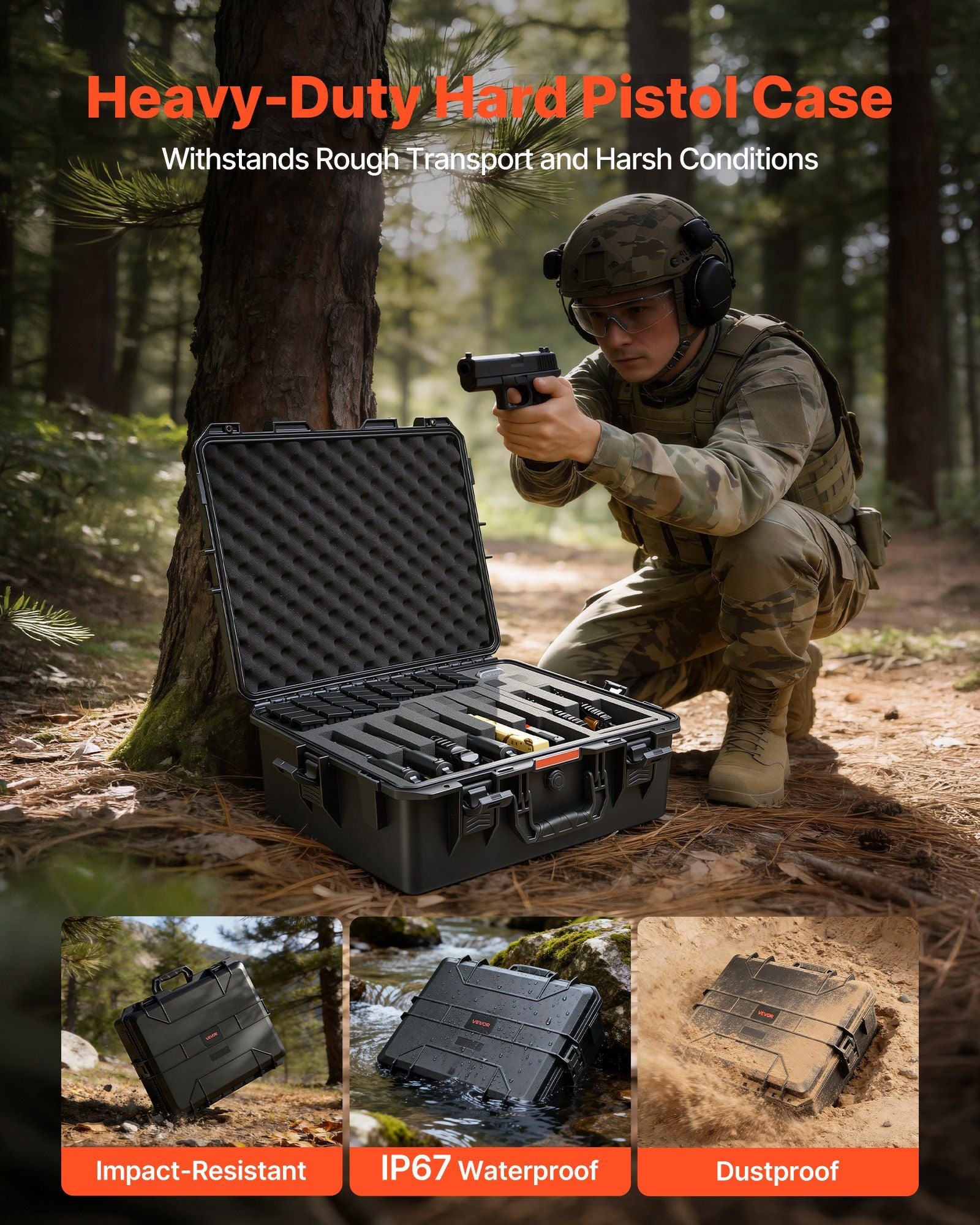 Hard Pistol Case, Heavy Duty Hard Gun Case with XPE Foam Lining, Waterproof Pistol Storage Box with V952-YZSQH2061678GM5RB001V0