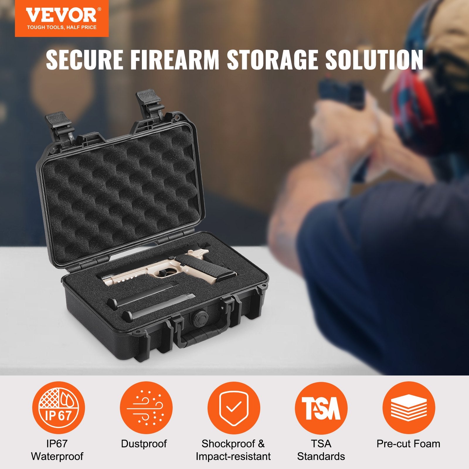 Hard Pistol Cases with Pre-cut PU Foam, Waterproof & Dustproof Hard Gun Case for 1 Pistol, 12.59x9.01x4.4 in V952-YZSQHRN1ZQ12G3XK3V0