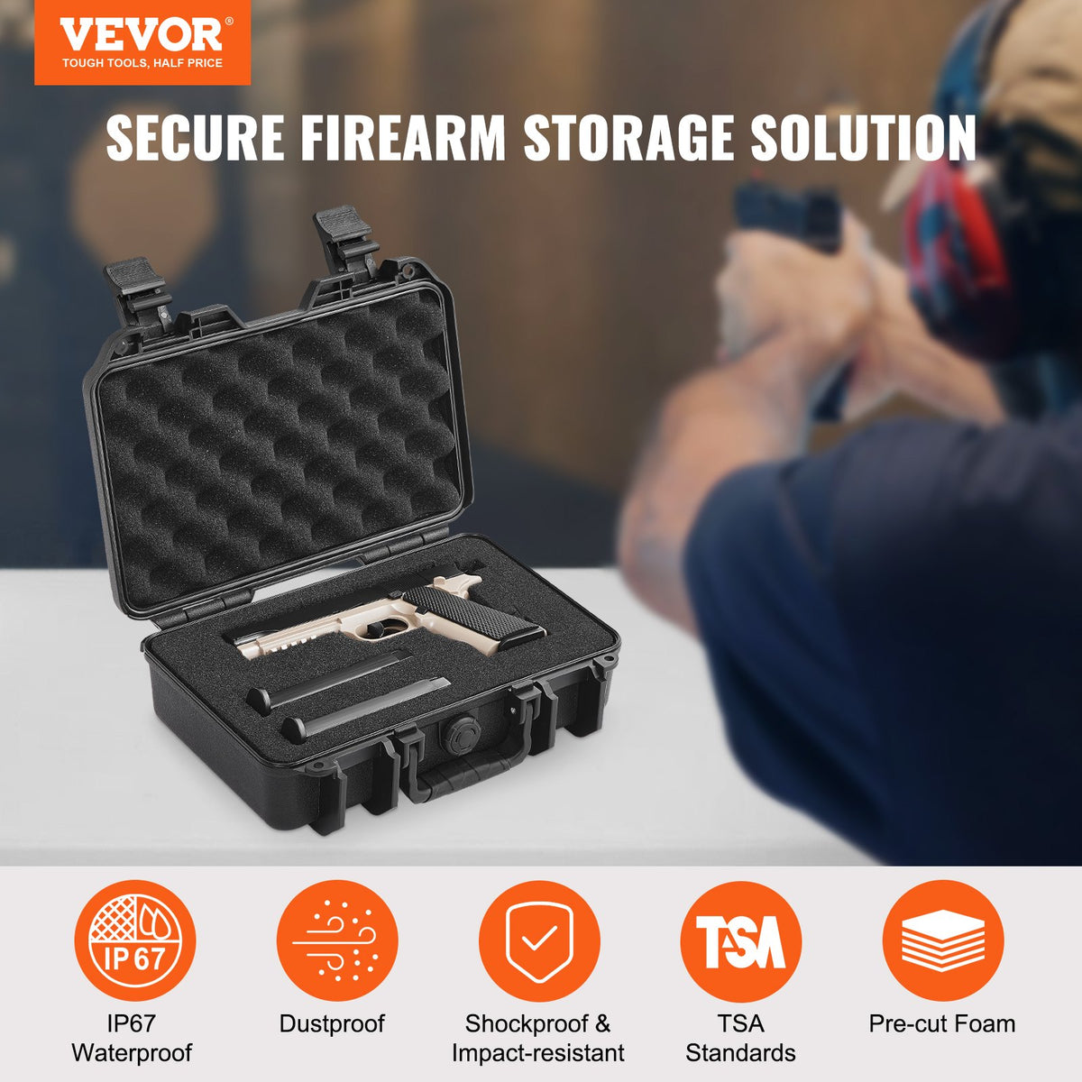 Hard Pistol Cases with Pre-cut PU Foam, Waterproof & Dustproof Hard Gun Case for 1 Pistol, 12.59x9.01x4.4 in V952-YZSQHRN1ZQ12G3XK3V0