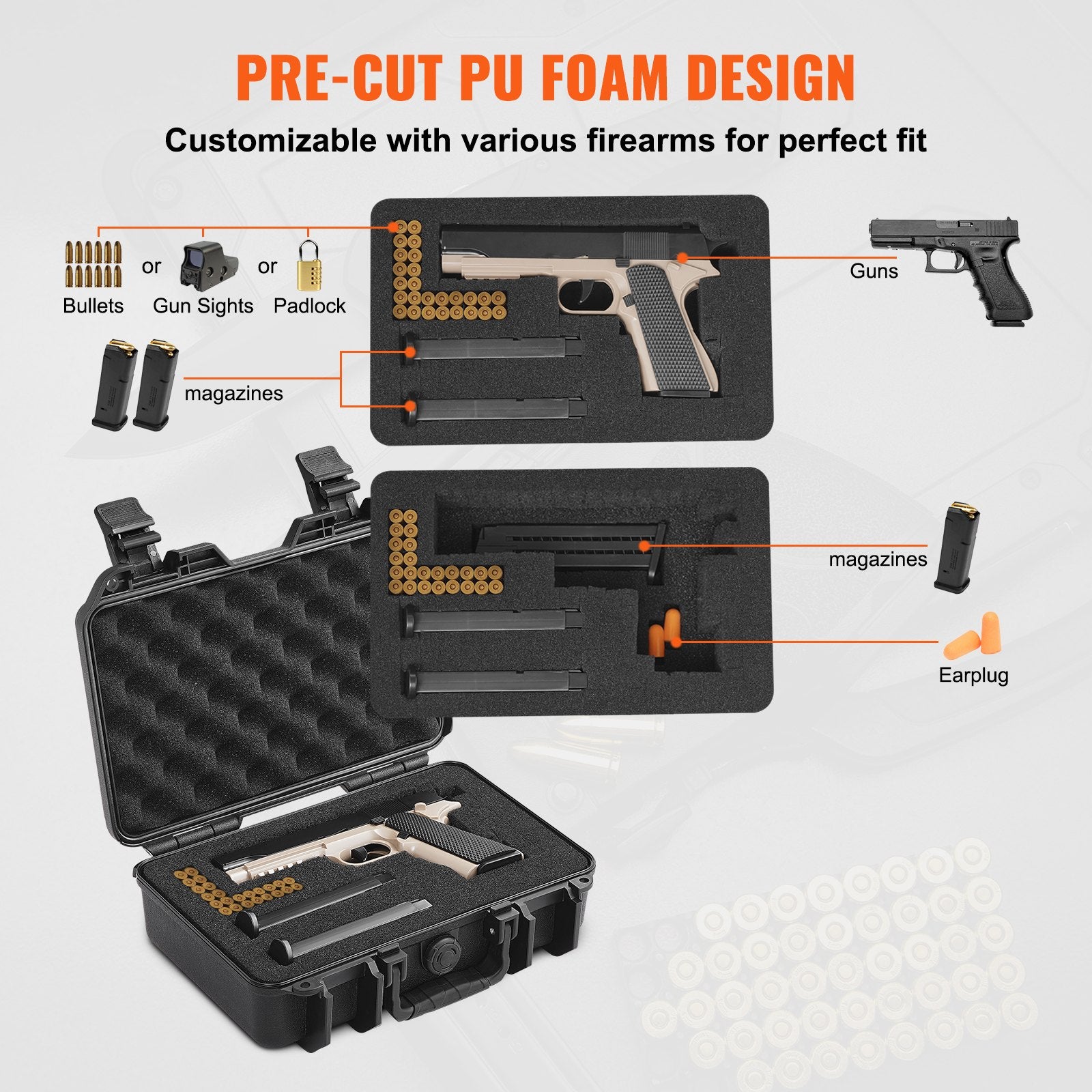 Hard Pistol Cases with Pre-cut PU Foam, Waterproof & Dustproof Hard Gun Case for 1 Pistol, 12.59x9.01x4.4 in V952-YZSQHRN1ZQ12G3XK3V0