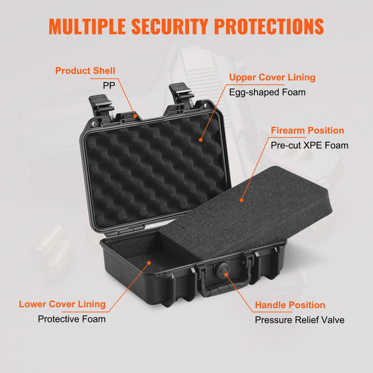 Hard Pistol Cases with Pre-cut PU Foam, Waterproof & Dustproof Hard Gun Case for 1 Pistol, 12.59x9.01x4.4 in V952-YZSQHRN1ZQ12G3XK3V0