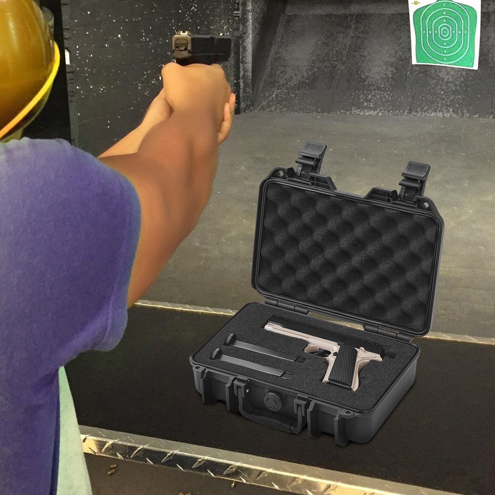 Hard Pistol Cases with Pre-cut PU Foam, Waterproof & Dustproof Hard Gun Case for 1 Pistol, 12.59x9.01x4.4 in V952-YZSQHRN1ZQ12G3XK3V0