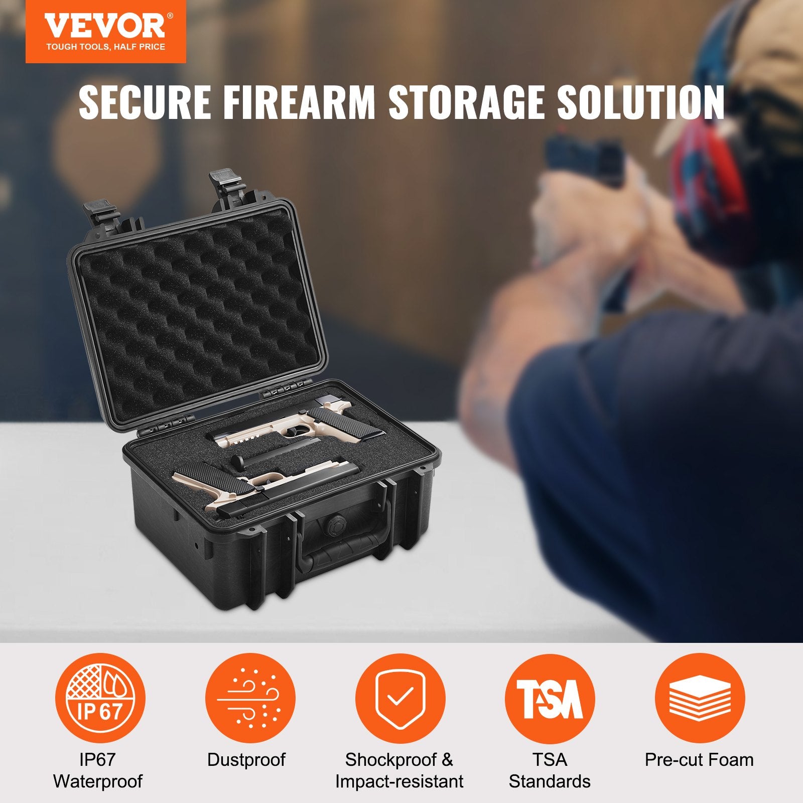 Hard Pistol Cases with Pre-cut PU Foam, Waterproof & Dustproof Hard Gun Case for 2 Pistol, 14.1x11.5x7.6 in V952-YZSQHRN2ZQ14YDCRRV0