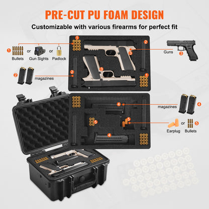 Hard Pistol Cases with Pre-cut PU Foam, Waterproof & Dustproof Hard Gun Case for 2 Pistol, 14.1x11.5x7.6 in V952-YZSQHRN2ZQ14YDCRRV0