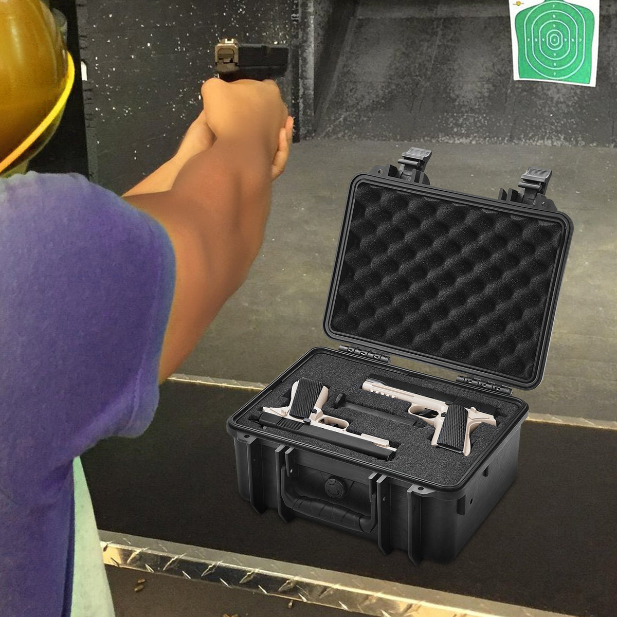 Hard Pistol Cases with Pre-cut PU Foam, Waterproof & Dustproof Hard Gun Case for 2 Pistol, 14.1x11.5x7.6 in V952-YZSQHRN2ZQ14YDCRRV0