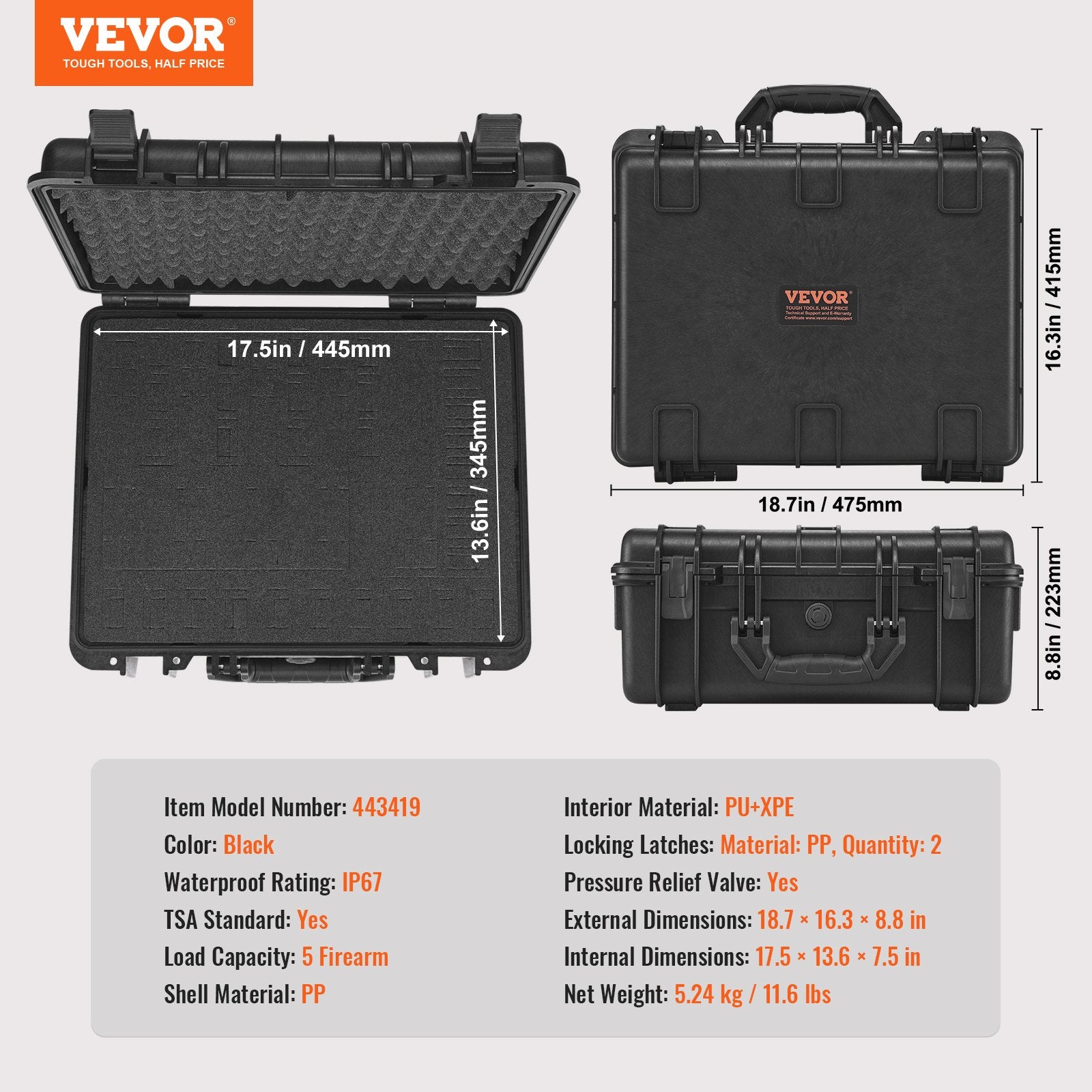 Hard Pistol Cases with Pre-cut Lining Lockable Pistol Case for 5 Pistol V952-YZSQHRN5ZQ18C7TE3V0