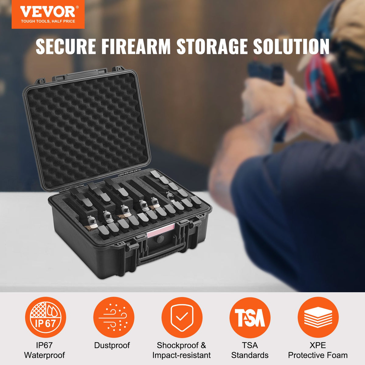 Hard Pistol Cases with Pre-cut Lining Lockable Pistol Case for 6 Pistol V952-YZSQHRN6ZQ19VFKE2V0