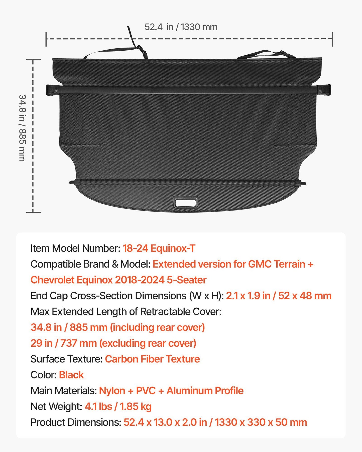 Retractable Cargo Cover, Carbon Fiber Texture Trunk Cover, Anti-Peeping Luggage Privacy Shield, Seamless V952-YZWJXSSSHCGYPZ9SD001V0