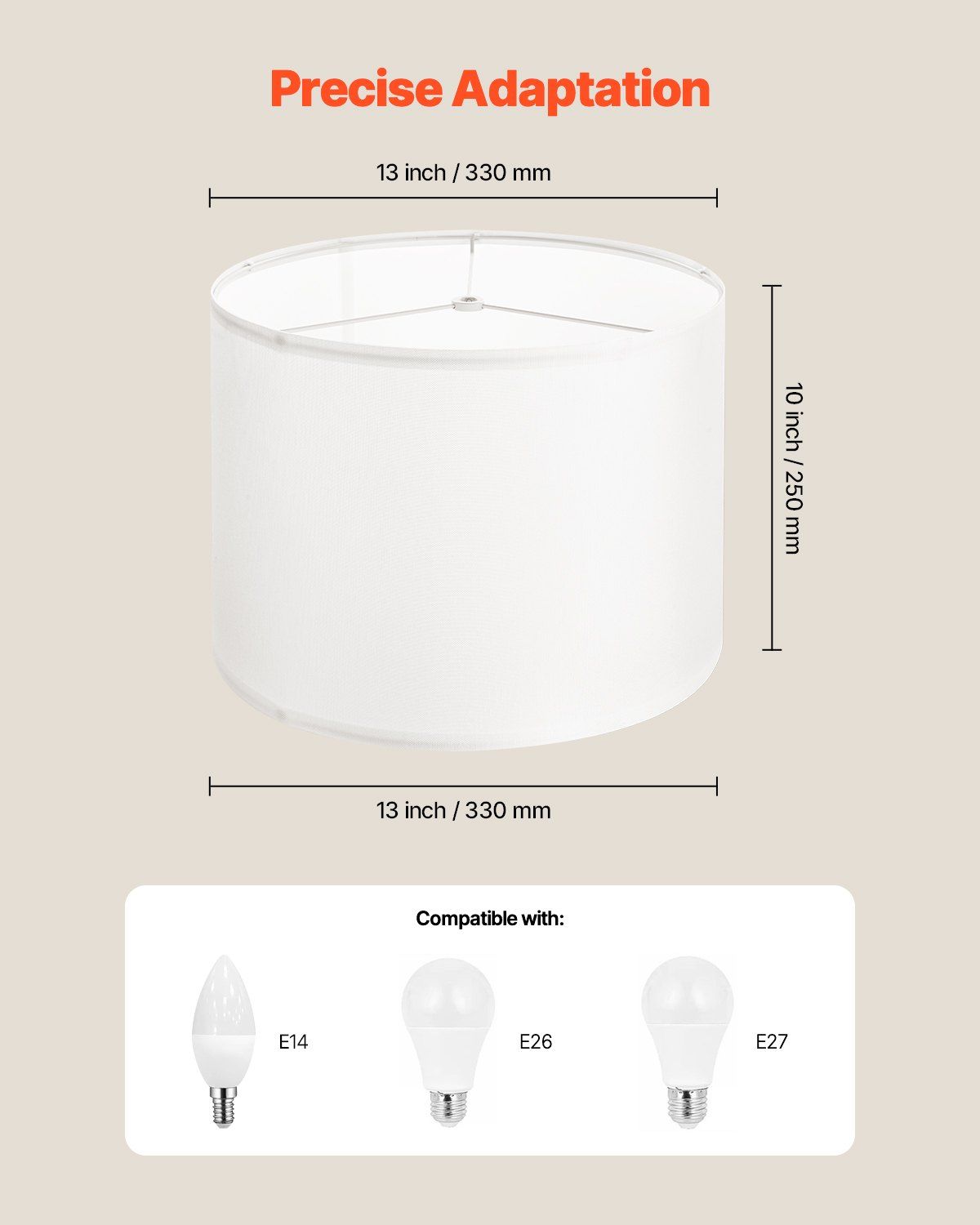 Drum Lamp Shade 2 Set, 33 cm Top x 33 cm Bottom x 25 cm High, Medium Drum Linen Lampshade, Replacement Lamp V952-YZXDZ1310INC63YT7001V0