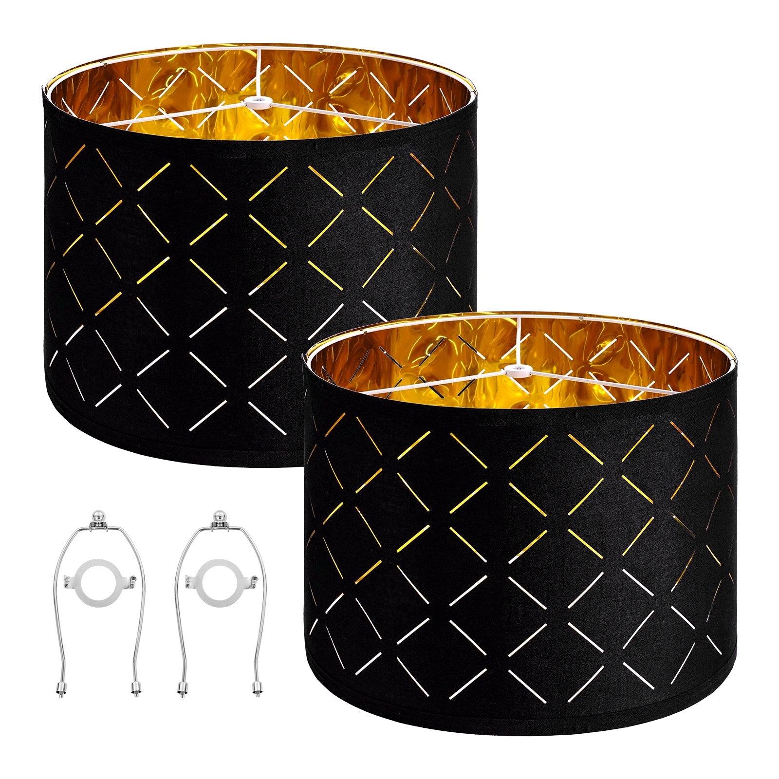 Drum Lamp Shade 2 Set, 33 cm Top x 33 cm Bottom x 25 cm High, Medium Drum Lampshade with Harp, Replacement V952-YZXDZ1310INCEFZ2R001V0