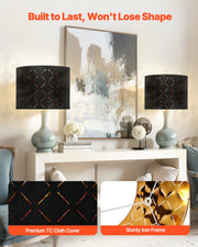 Drum Lamp Shade 2 Set, 33 cm Top x 33 cm Bottom x 25 cm High, Medium Drum Lampshade with Harp, Replacement V952-YZXDZ1310INCEFZ2R001V0