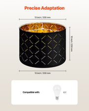 Drum Lamp Shade 2 Set, 33 cm Top x 33 cm Bottom x 25 cm High, Medium Drum Lampshade with Harp, Replacement V952-YZXDZ1310INCEFZ2R001V0