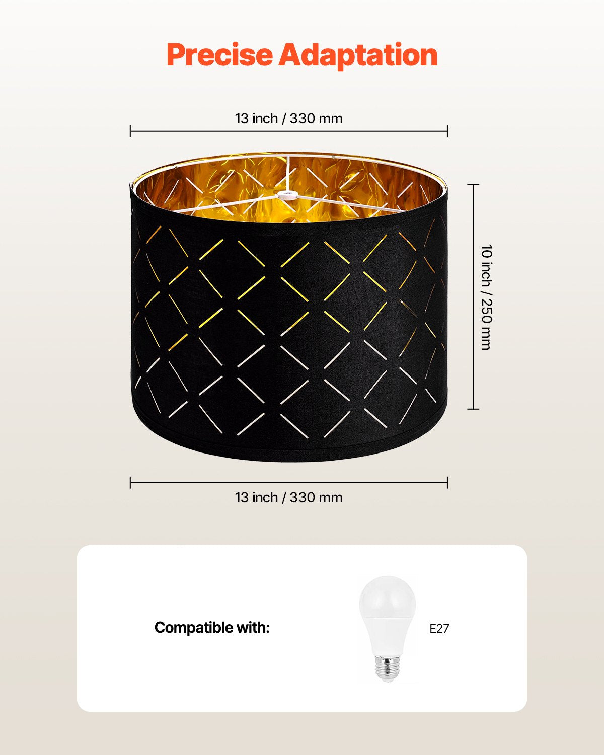 Drum Lamp Shade 2 Set, 33 cm Top x 33 cm Bottom x 25 cm High, Medium Drum Lampshade with Harp, Replacement V952-YZXDZ1310INCEFZ2R001V0