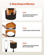 Drum Lamp Shade 2 Set, 33 cm Top x 33 cm Bottom x 25 cm High, Medium Drum Lampshade with Harp, Replacement V952-YZXDZ1310INCEFZ2R001V0