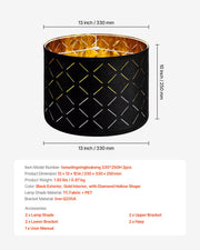 Drum Lamp Shade 2 Set, 33 cm Top x 33 cm Bottom x 25 cm High, Medium Drum Lampshade with Harp, Replacement V952-YZXDZ1310INCEFZ2R001V0