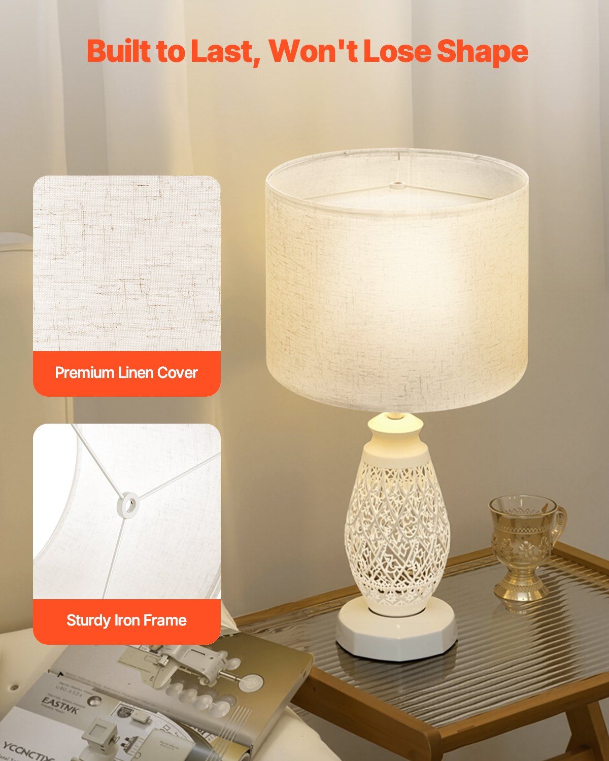 Drum Lamp Shade, 33 cm Top x 33 cm Bottom x 25 cm High, Medium Drum Linen Lampshade, Replacement Lamp Shade V952-YZXDZ1310INCHER8P001V0