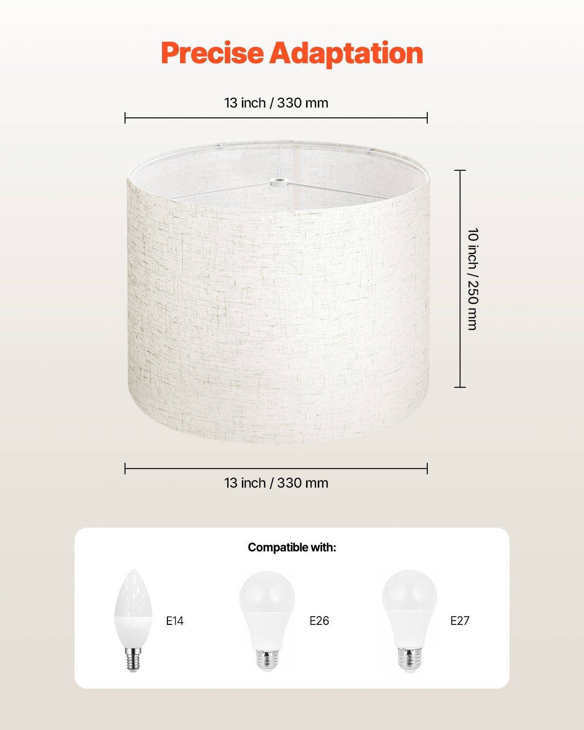 Drum Lamp Shade, 33 cm Top x 33 cm Bottom x 25 cm High, Medium Drum Linen Lampshade, Replacement Lamp Shade V952-YZXDZ1310INCHER8P001V0